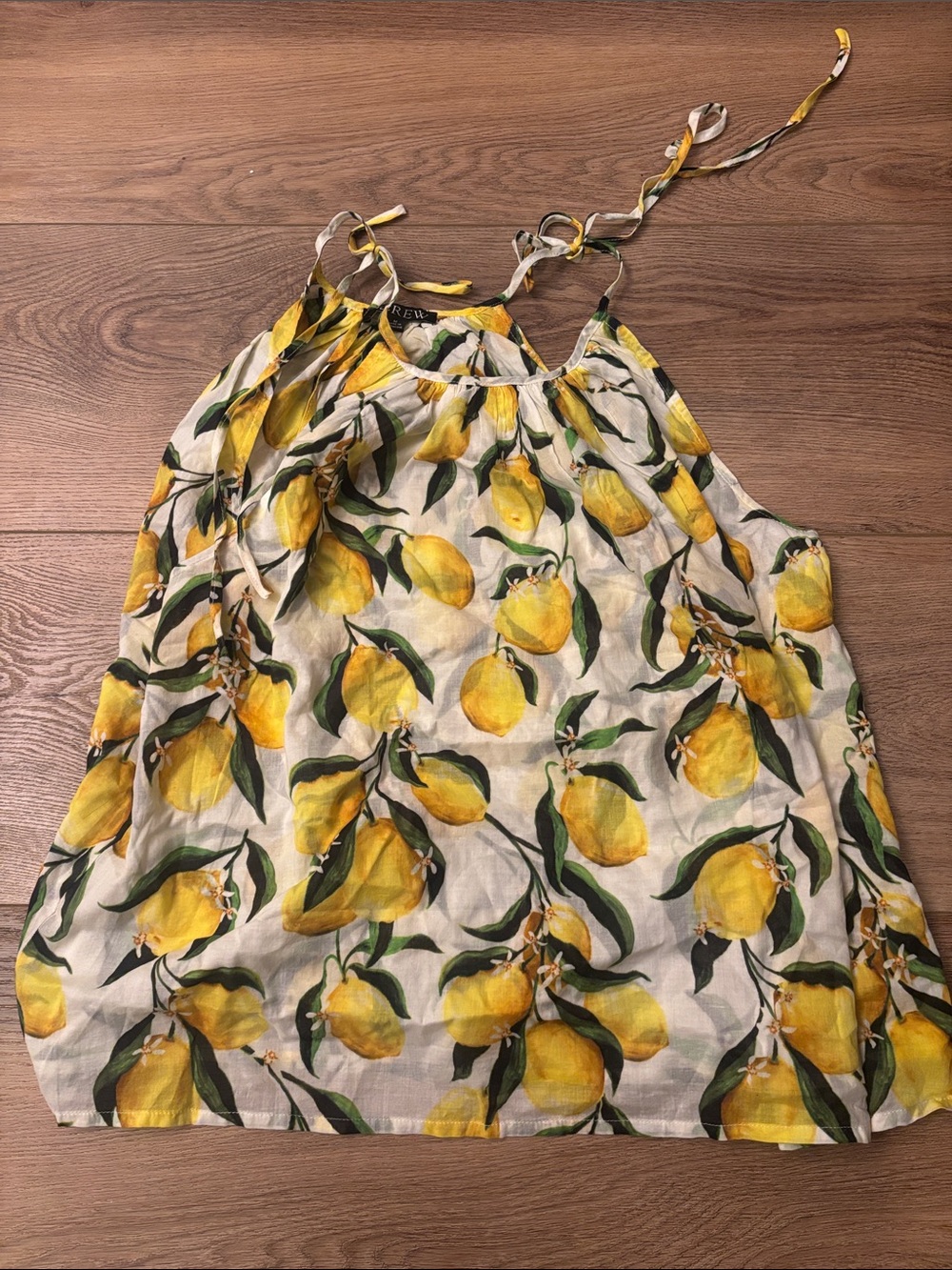 J. Crew Lemon-Print Tie-Strap Camisole - Yellow & Green on Cream